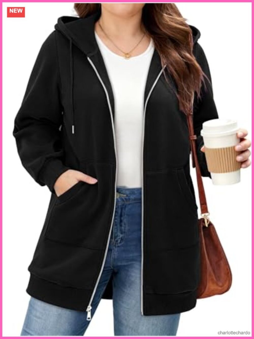 Plus Size Zip Up Hoodie Oversized Fleece Jacket with Pockets Y2K Drawstring